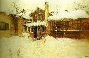 min stuga pa landet i vinterskrud, Carl Larsson